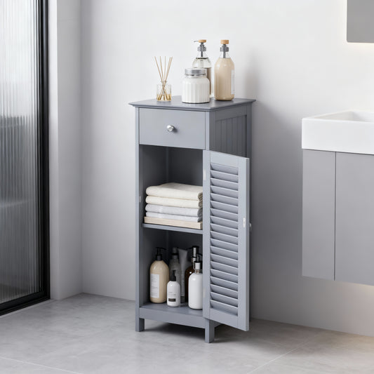 Slim Floor Cabinet with Drawer and Shutter Door, 34.3-Inch Tall Storage Organizer with Anti-Tip Kit, Dove Gray
