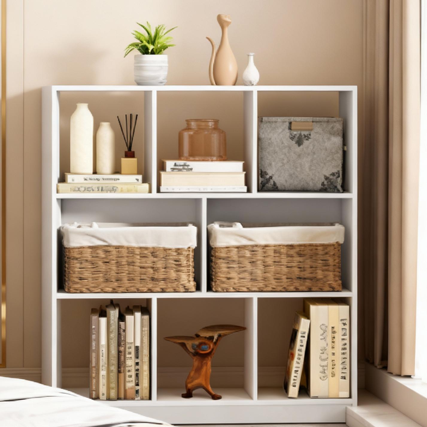 3-Tier Medium Bookshelf with Open Storage Shelves, Functional Bookcase for Living Room Home Office Dining Room, Space-Saving, Cloud White