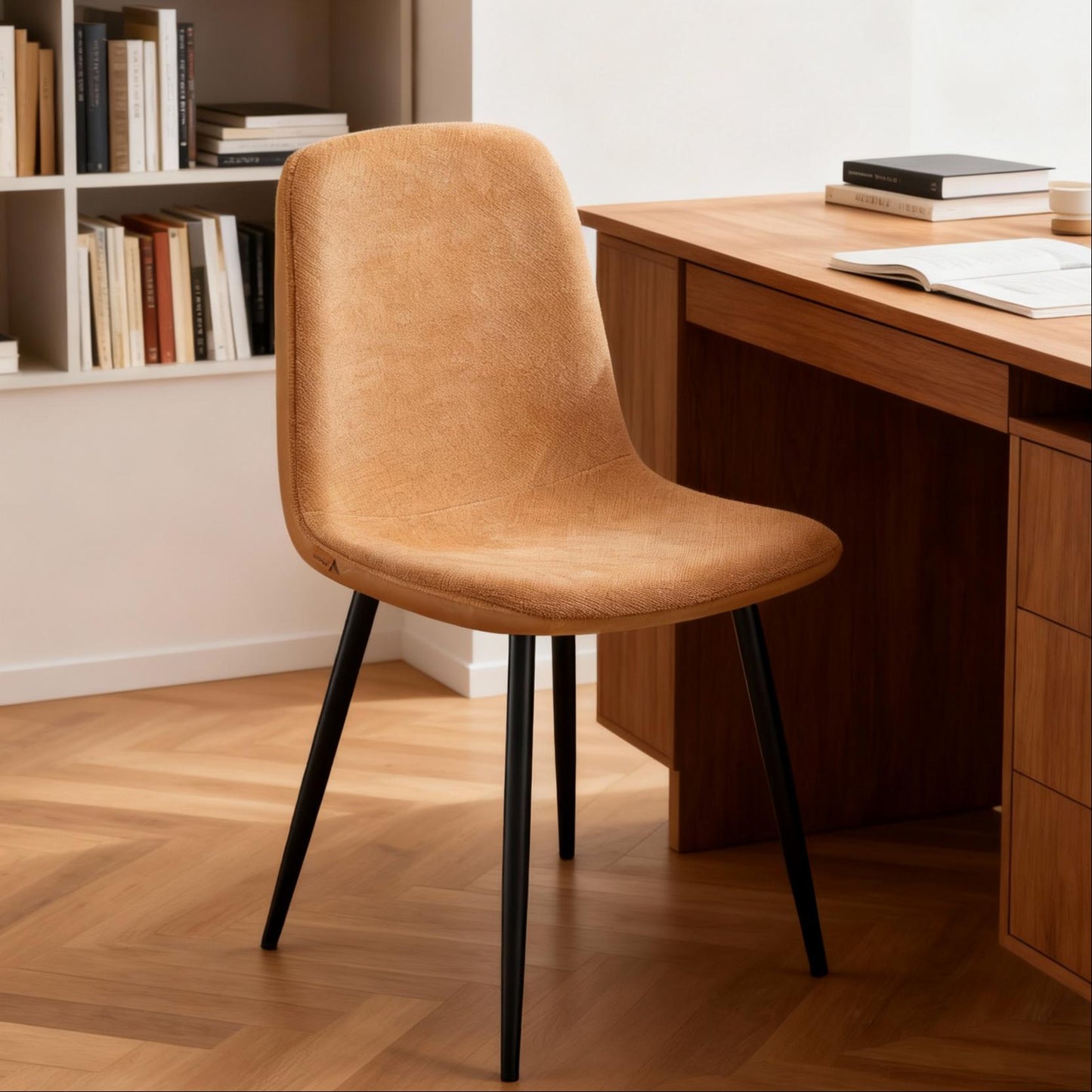 LEDREM Set of 2 Dining Chairs, Ergonomic Dining Room Chairs with Metal Frame, Adjustable Feet, Glacier-Textured PU Leather, for Kitchen, Caramel Brown