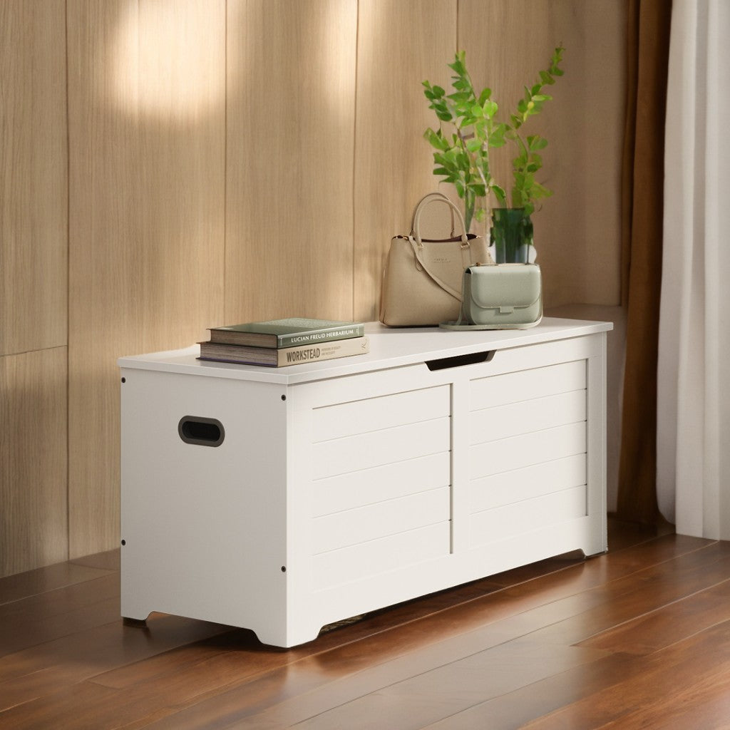 Farmhouse Storage Bench with Safety Hinges, 300lb Weight Capacity, Entryway Organizer, Easy Assembly, Cloud White