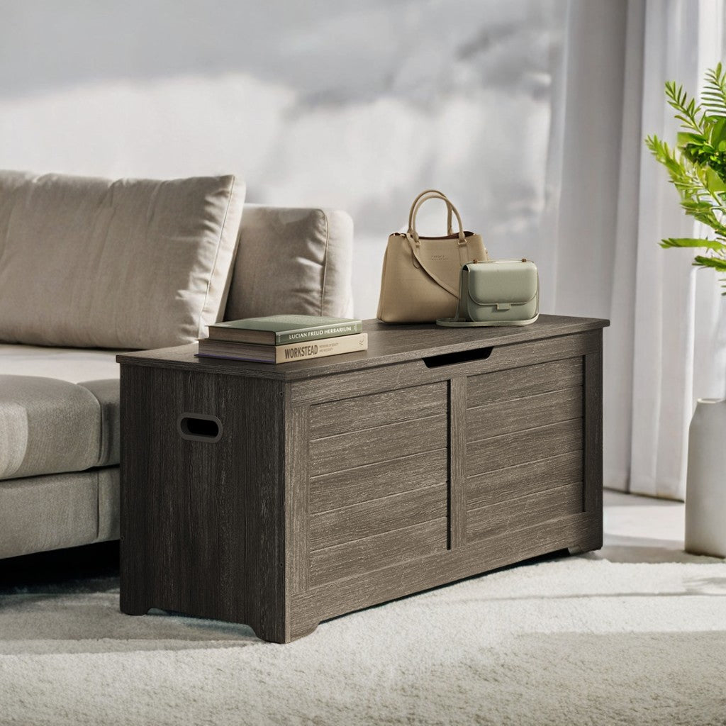 Farmhouse Style Storage Bench with 2 Safety Hinges, 300lb Weight Capacity, Entryway, Living Room Organizer, Spacious 15.7"x39.4"x18.1", Charcoal Gray