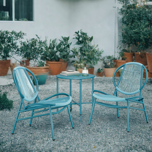 3-Piece Acapulco Bistro Set, 2 Ergonomic Chairs & Table, 286lb Capacity, Indoor, Outdoor Patio Furniture for Balcony, Porch, Lake Blue