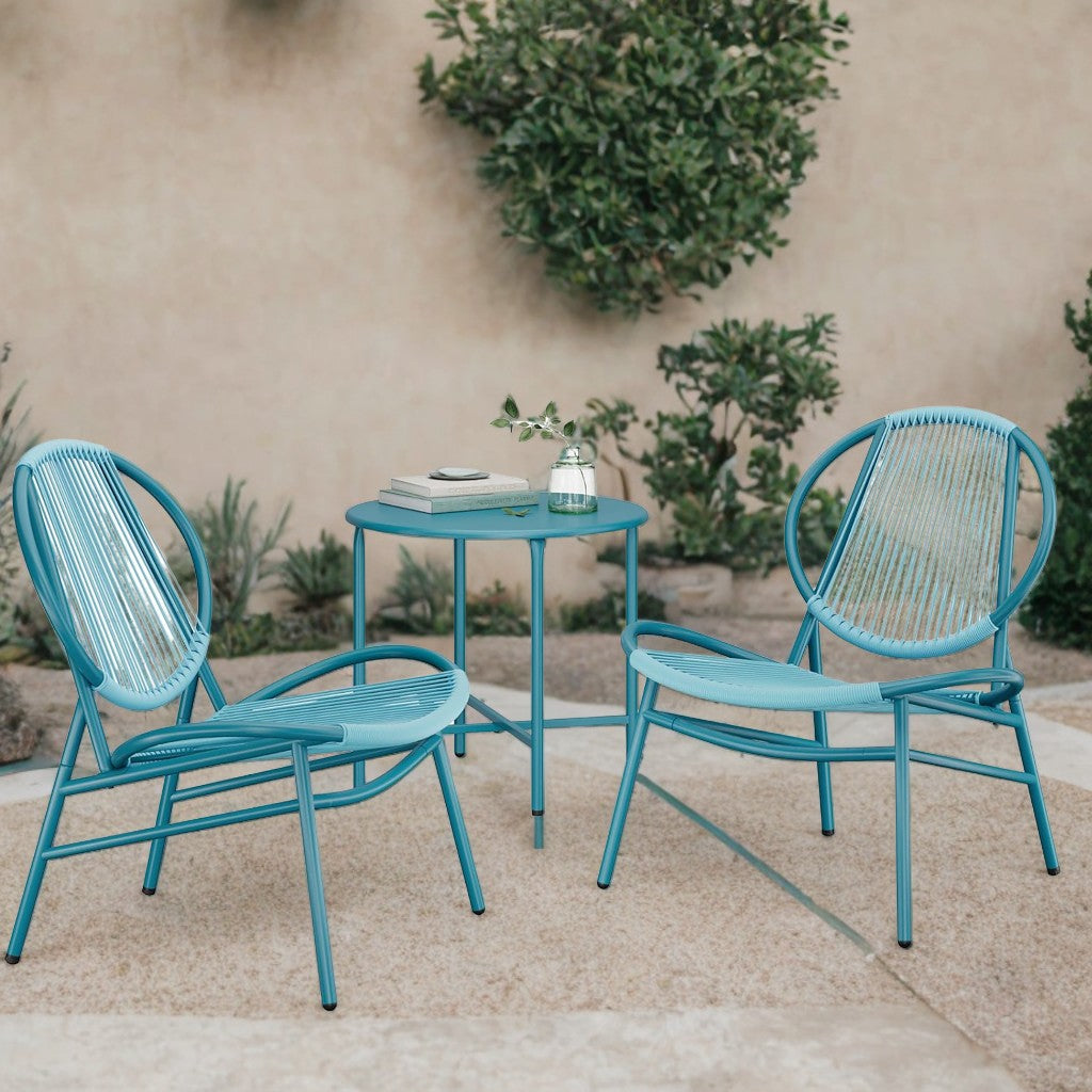 3-Piece Acapulco Bistro Set, 2 Ergonomic Chairs & Table, 286lb Capacity, Indoor, Outdoor Patio Furniture for Balcony, Porch, Lake Blue