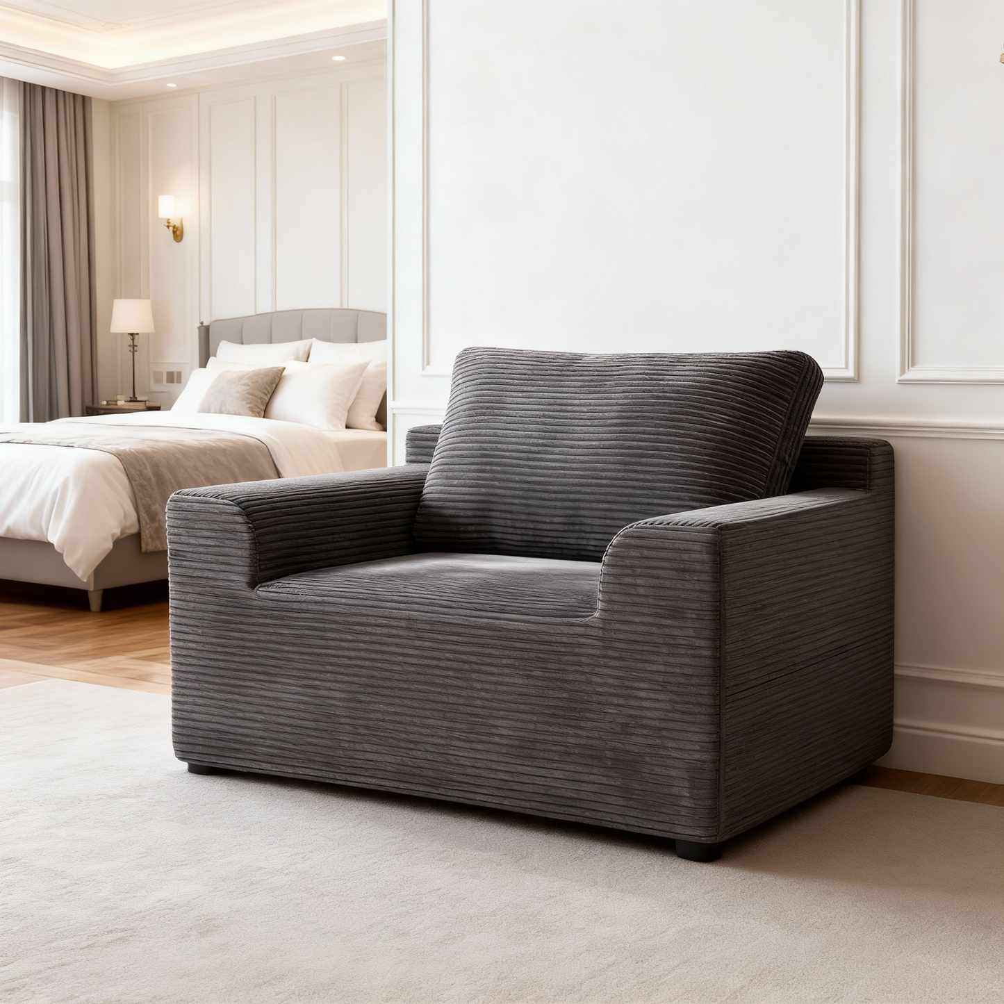Modern Cloud Couch Sofa, 51.2" Single Deep Seat Boneless Sofa with Corduroy Upholstery, for Living Room and Bedroom, Slate Gray