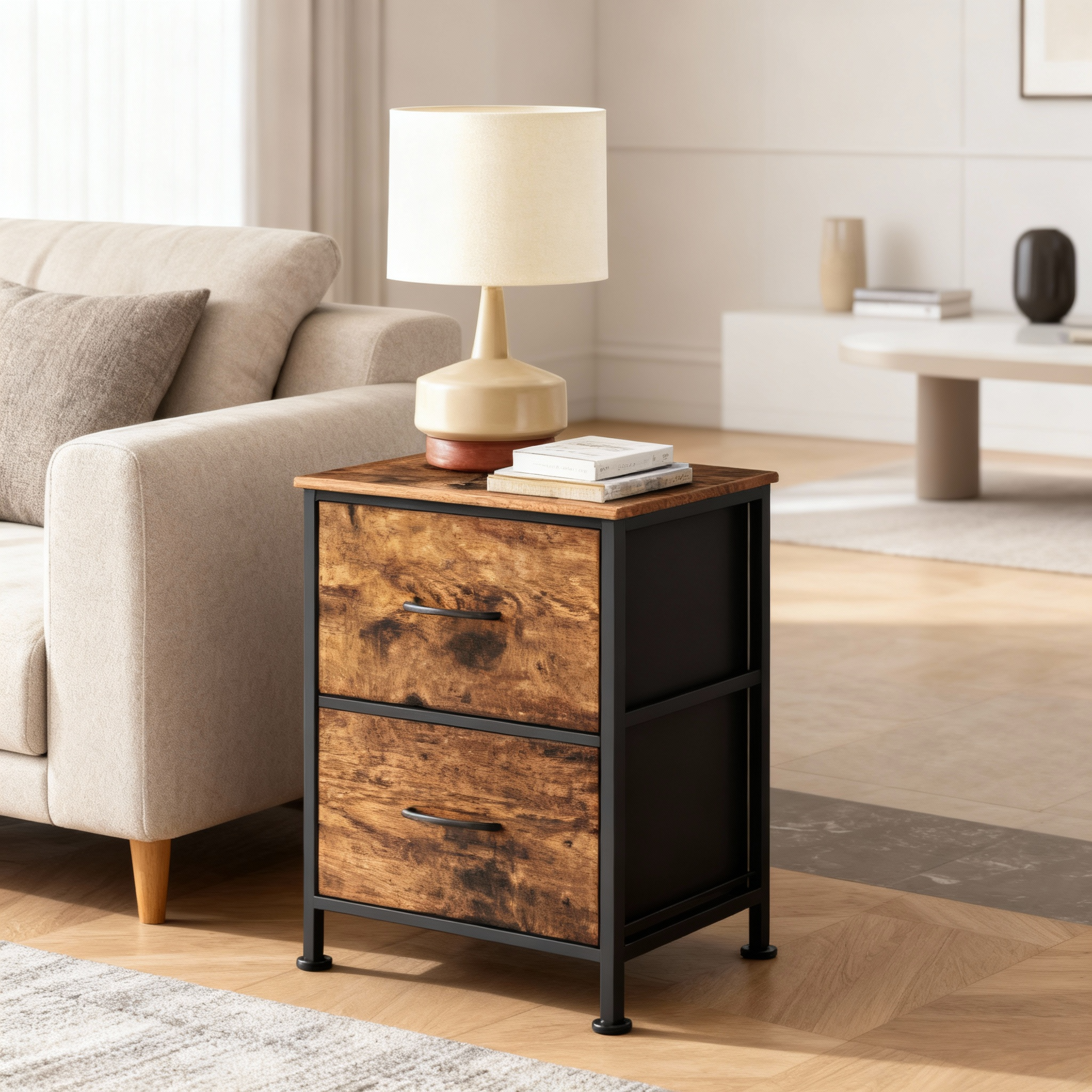 2-Drawer Storage Dresser with Steel Frame, Multi-Use Chest of Drawers ...