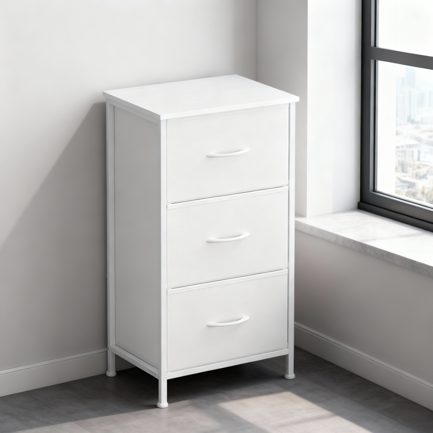 3-Drawer Storage Dresser with Steel Frame, Fabric Drawer Organizer for Bedroom, Closet, and Entryway, Cloud White and Snow White