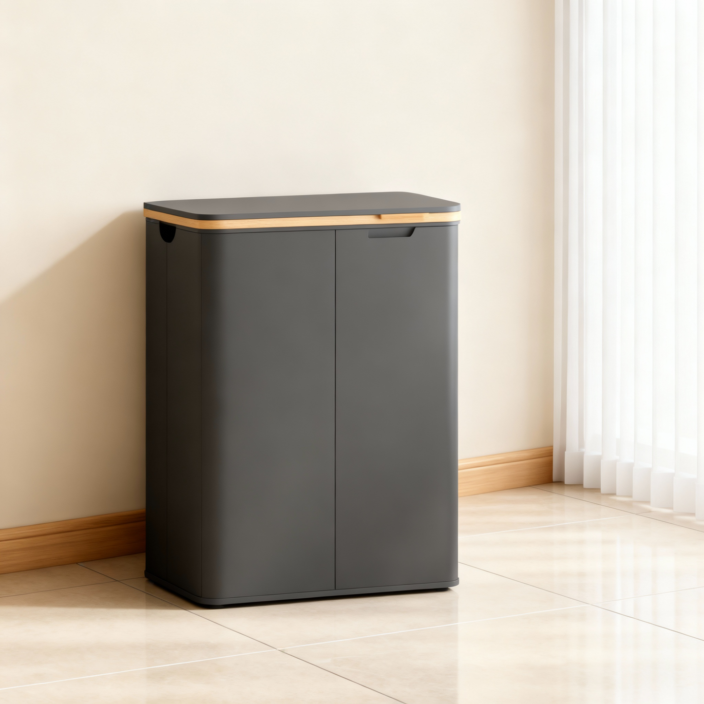 26.4 Gallon Laundry Hamper with Lid, Foldable Bamboo Frame Storage Basket for Bedroom and Living Room, Slate Gray