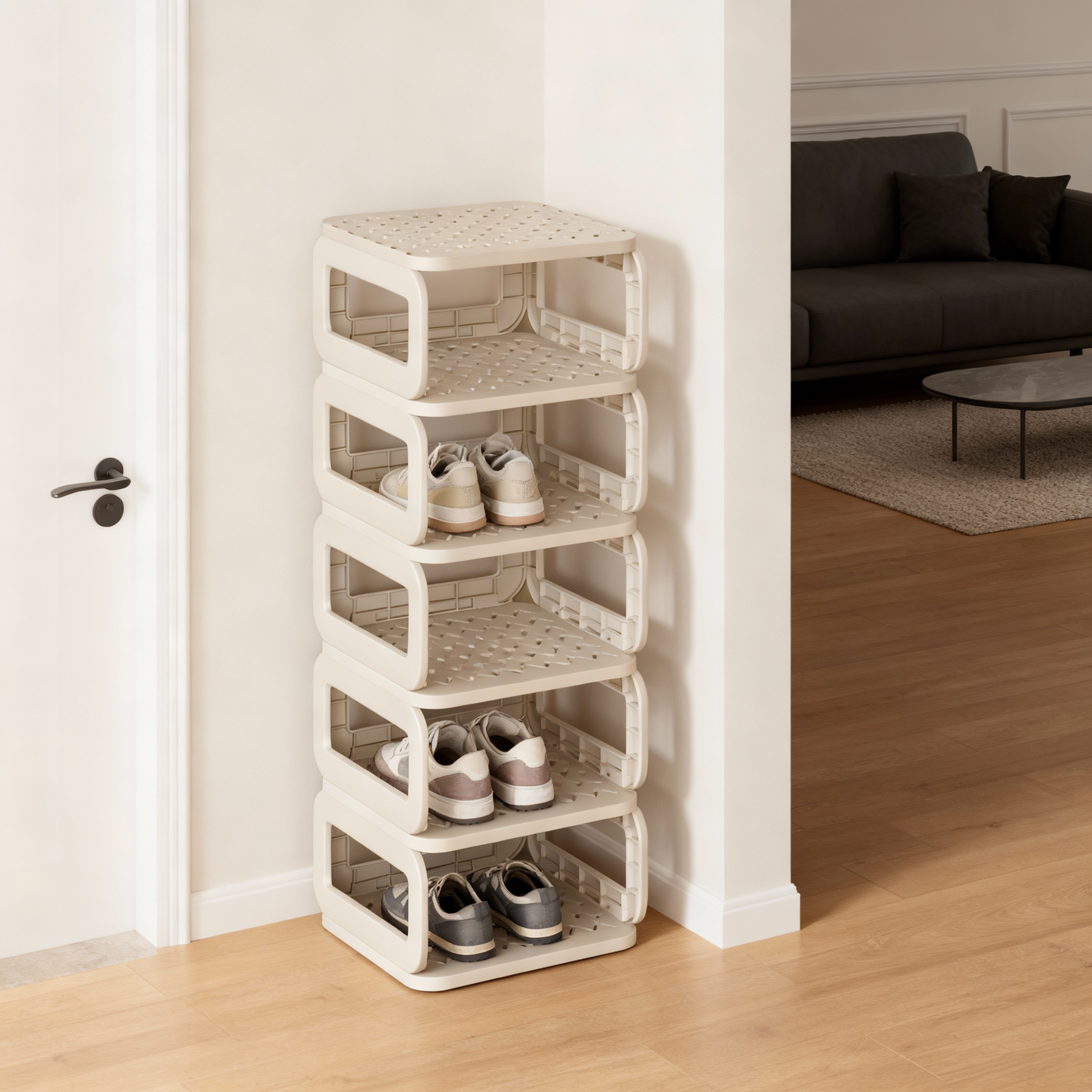 6-Shelf Shoe Rack, Removable Shelves Shoe Organizer for Entryway, Living Room and Bathroom, Narrow Space-Saving Design, Cappuccino Beige