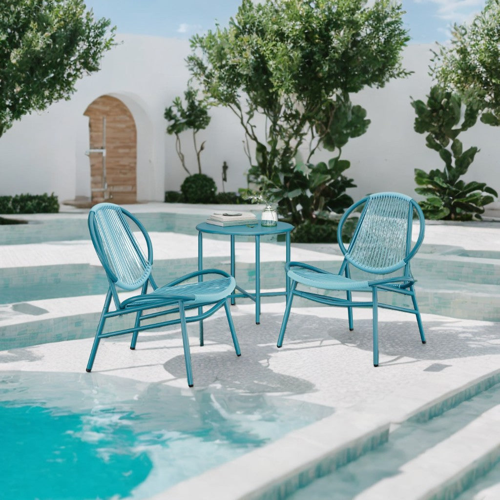 3-Piece Acapulco Bistro Set, 2 Ergonomic Chairs & Table, 286lb Capacity, Indoor, Outdoor Patio Furniture for Balcony, Porch, Lake Blue