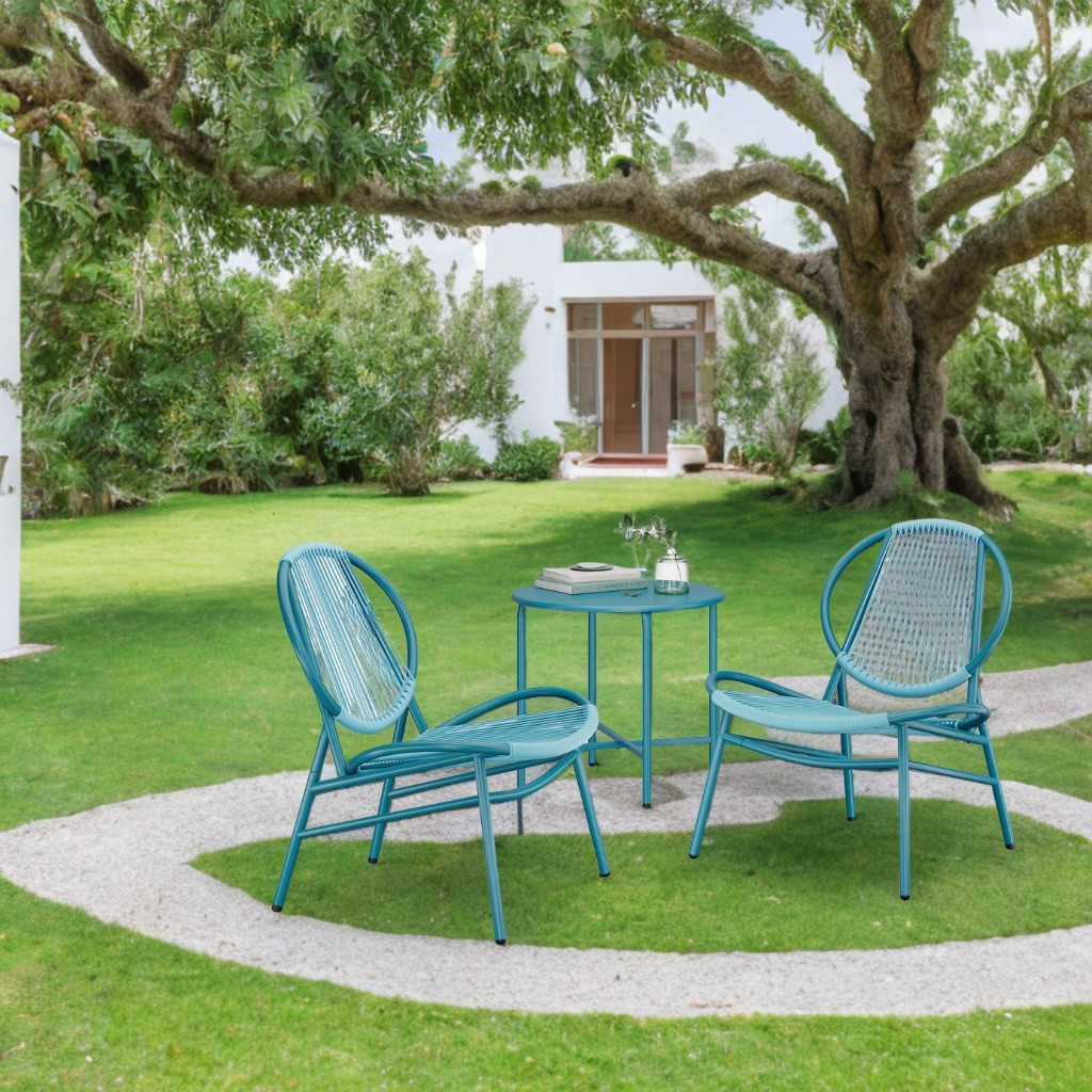 3-Piece Acapulco Bistro Set, 2 Ergonomic Chairs & Table, 286lb Capacity, Indoor, Outdoor Patio Furniture for Balcony, Porch, Lake Blue