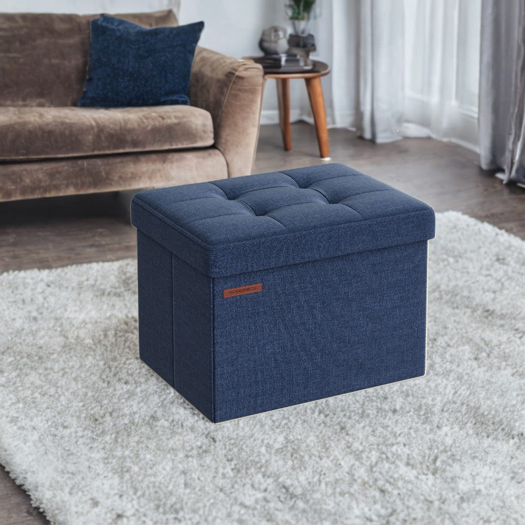Foldable Storage Ottoman, 286 lb Capacity, 8 Gallon Storage, Linen-Look Tufted Design, for Living Room, Bedroom, Midnight Blue