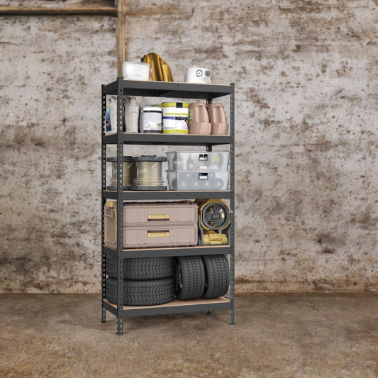 5-Tier Heavy Duty Storage Shelves, 2310 lb Capacity, Boltless Adjustable Shelving Unit, 17.7" x 35.4" x 70.9", for Garage Basement Study, Dividable into 2 Units, Black,Beige