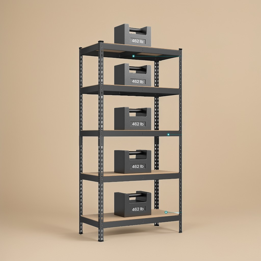 5-Tier Heavy Duty Storage Shelves, 2310 lb Capacity, Boltless Adjustable Shelving Unit, 17.7" x 35.4" x 70.9", for Garage Basement Study, Dividable into 2 Units, Black,Beige