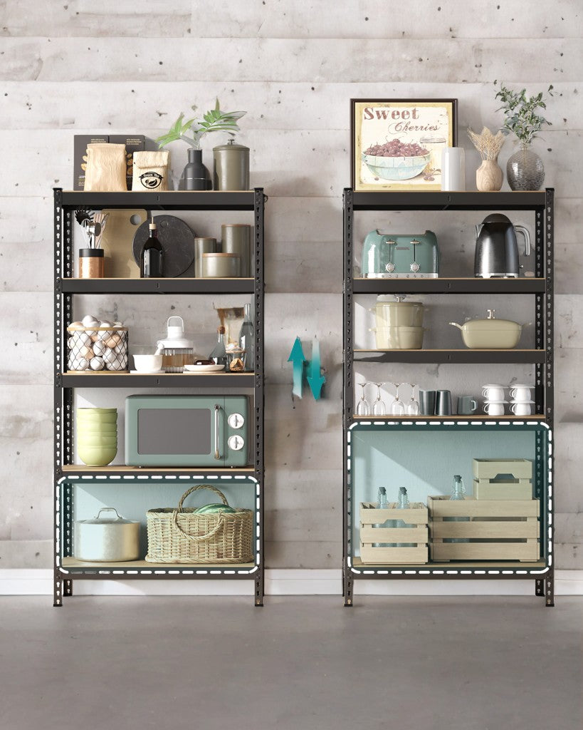 5-Tier Heavy Duty Storage Shelves, 2310 lb Capacity, Boltless Adjustable Shelving Unit, 17.7" x 35.4" x 70.9", for Garage Basement Study, Dividable into 2 Units, Black,Beige
