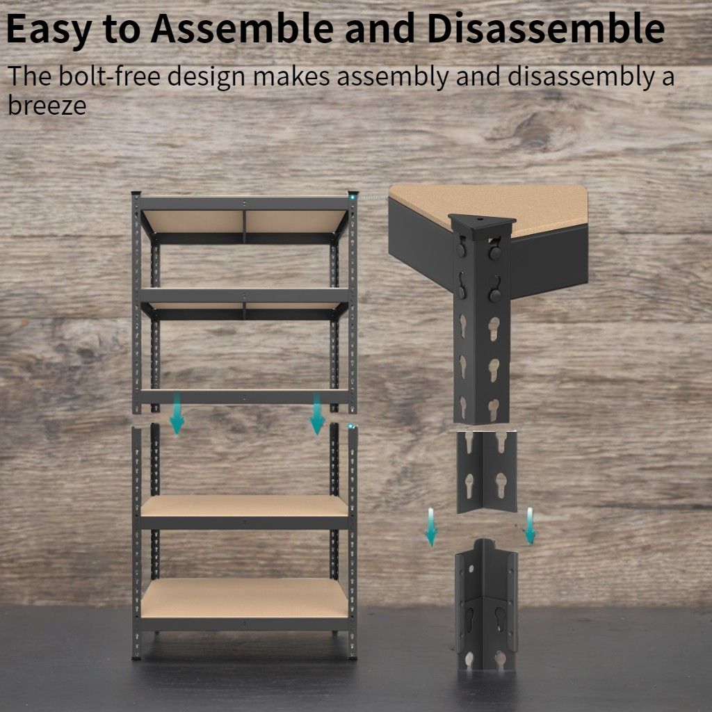 5-Tier Heavy Duty Storage Shelves, 2310 lb Capacity, Boltless Adjustable Shelving Unit, 17.7" x 35.4" x 70.9", for Garage Basement Study, Dividable into 2 Units, Black,Beige