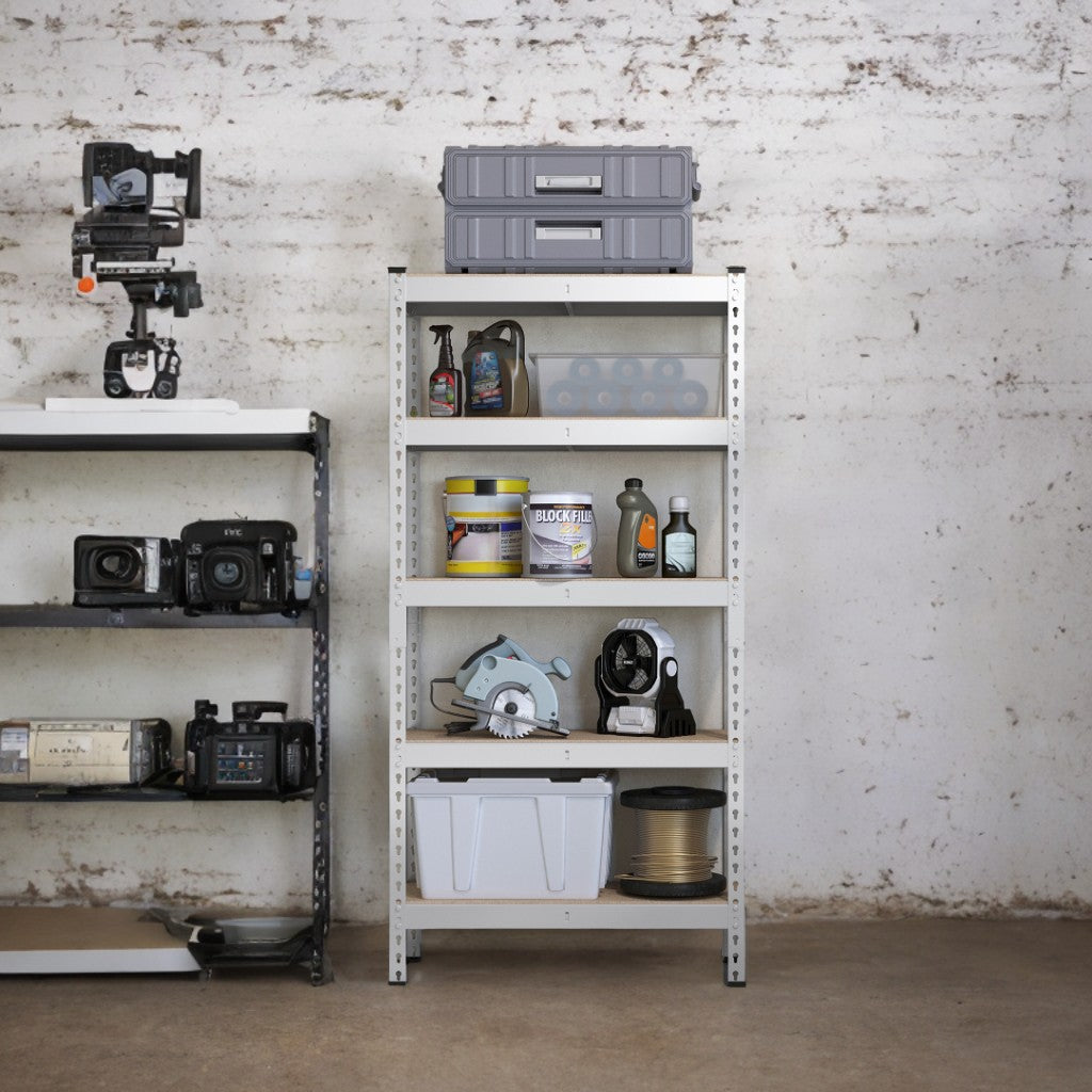 5-Tier Heavy Duty Storage Shelves, 2310 lb Capacity, Boltless Adjustable Shelving Unit, 17.7"x35.4"x70.9", for Garage Basement Study, Divisible into 2 Units, Silver,Beige
