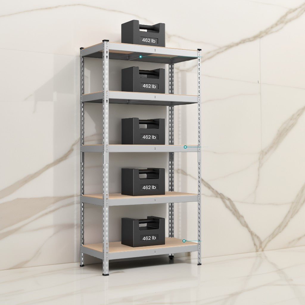 5-Tier Heavy Duty Storage Shelves, 2310 lb Capacity, Boltless Adjustable Shelving Unit, 17.7"x35.4"x70.9", for Garage Basement Study, Divisible into 2 Units, Silver,Beige