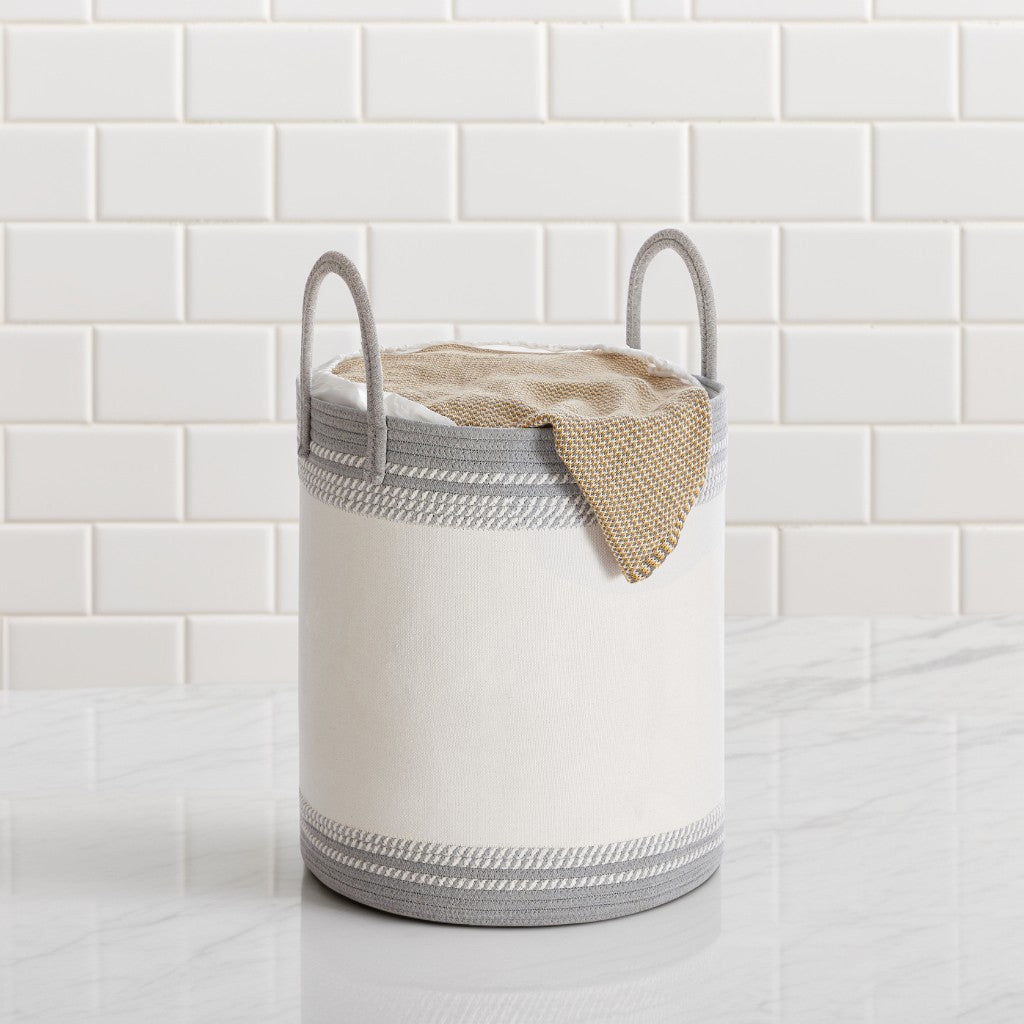 Laundry Hamper with Drawstring Lid, 60L (18.9 Gal) Large Capacity, Sturdy Poly-Cotton Blend & Reinforced Handles, for Clothes, Blankets, Bedroom, Living Room， Dove Gray