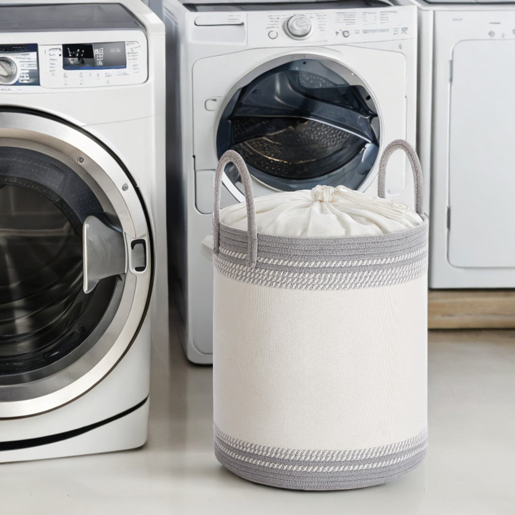 Laundry Hamper with Drawstring Lid, 60L (18.9 Gal) Large Capacity, Sturdy Poly-Cotton Blend & Reinforced Handles, for Clothes, Blankets, Bedroom, Living Room， Dove Gray