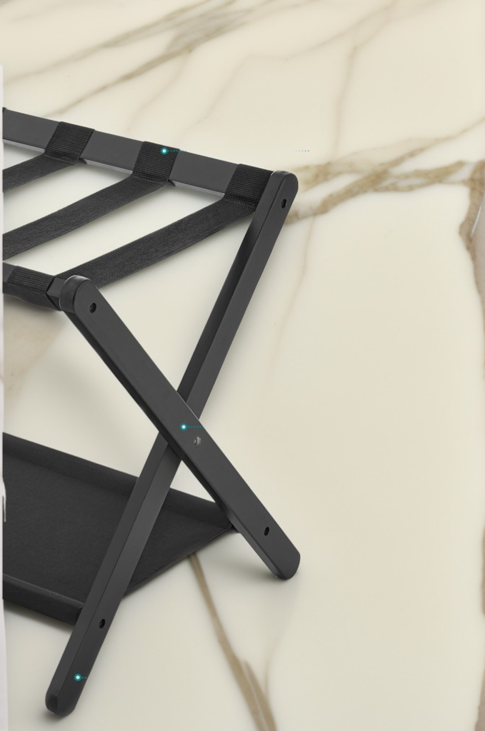 Folding Luggage Rack with Storage Shelf, Heavy-Duty Bamboo Frame & Nylon Straps, Holds 131 lb, for Hotel,Bedroom,Guest Room, Space-Saving Design, Classic Black