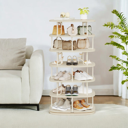 7-Tier Rotating Shoe Rack – 360° Spinning, Holds 28-35 Pairs, Entryway，Closet Organizer, Freestanding, Cream White