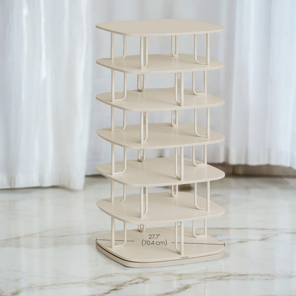 7-Tier Rotating Shoe Rack – 360° Spinning, Holds 28-35 Pairs, Entryway，Closet Organizer, Freestanding, Cream White