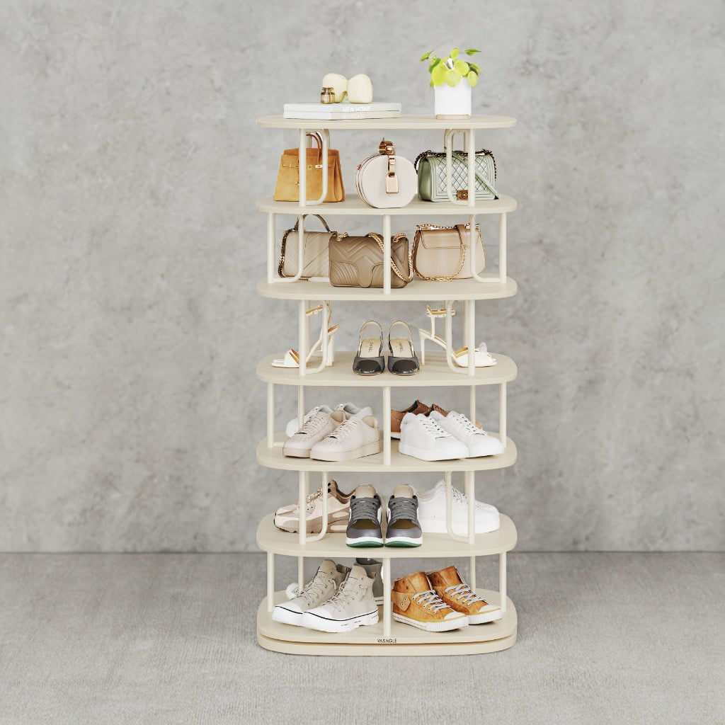7-Tier Rotating Shoe Rack – 360° Spinning, Holds 28-35 Pairs, Entryway，Closet Organizer, Freestanding, Cream White