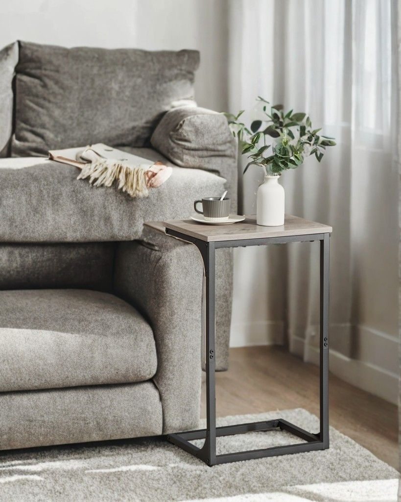C-Shaped End Table Set of 2 - Sofa Side Tables with Metal Frame, Space-Saving Design, Greige and Black