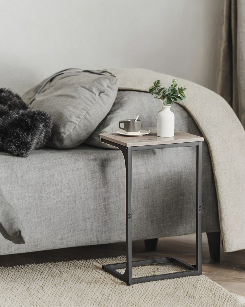 C-Shaped End Table Set of 2 - Sofa Side Tables with Metal Frame, Space-Saving Design, Greige and Black