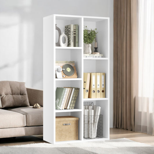 7-Compartment Bookcase, 19.7" Freestanding Shelf with Anti-Tip Kit, Multi-Functional Cube Organizer for Home, Office, White