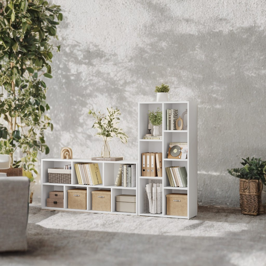 7-Compartment Bookcase, 19.7" Freestanding Shelf with Anti-Tip Kit, Multi-Functional Cube Organizer for Home, Office, White