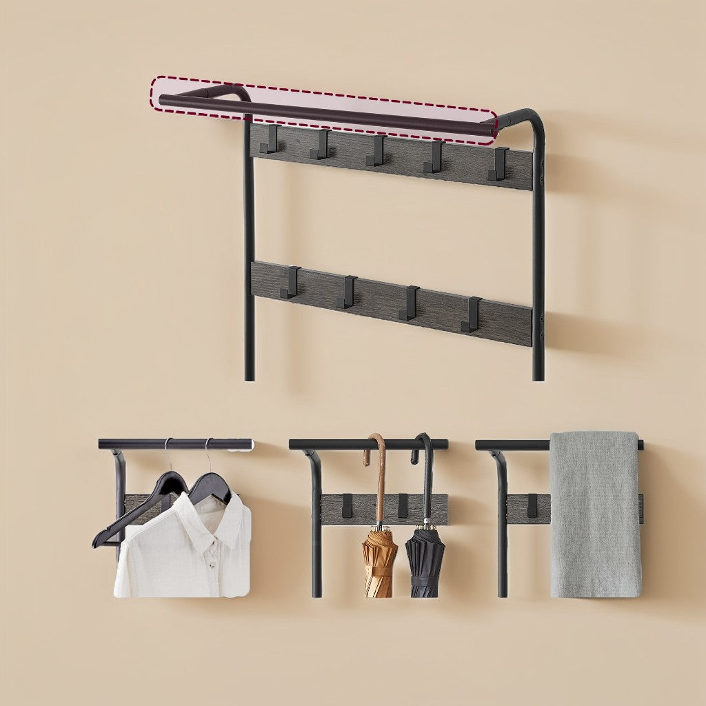 4-in-1 Entryway Hall Tree with Shoe Bench, 9 Hooks, Hanging Rod, Heavy-Duty Coat Rack for Entry Storage, Charcoal Gray and Black