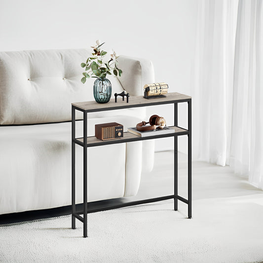 31.5" Modern Console Table, 2-Tier Narrow Sofa Table with Adjustable Feet, Entryway Shelf, Heather Greige and Black