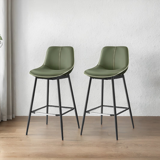 Set of 2 Bar Stools with Back Support, Ergonomic PU Leather Barstools, Sturdy Metal Frame, 28.7 Inch Counter Height, Easy to Assemble, Black