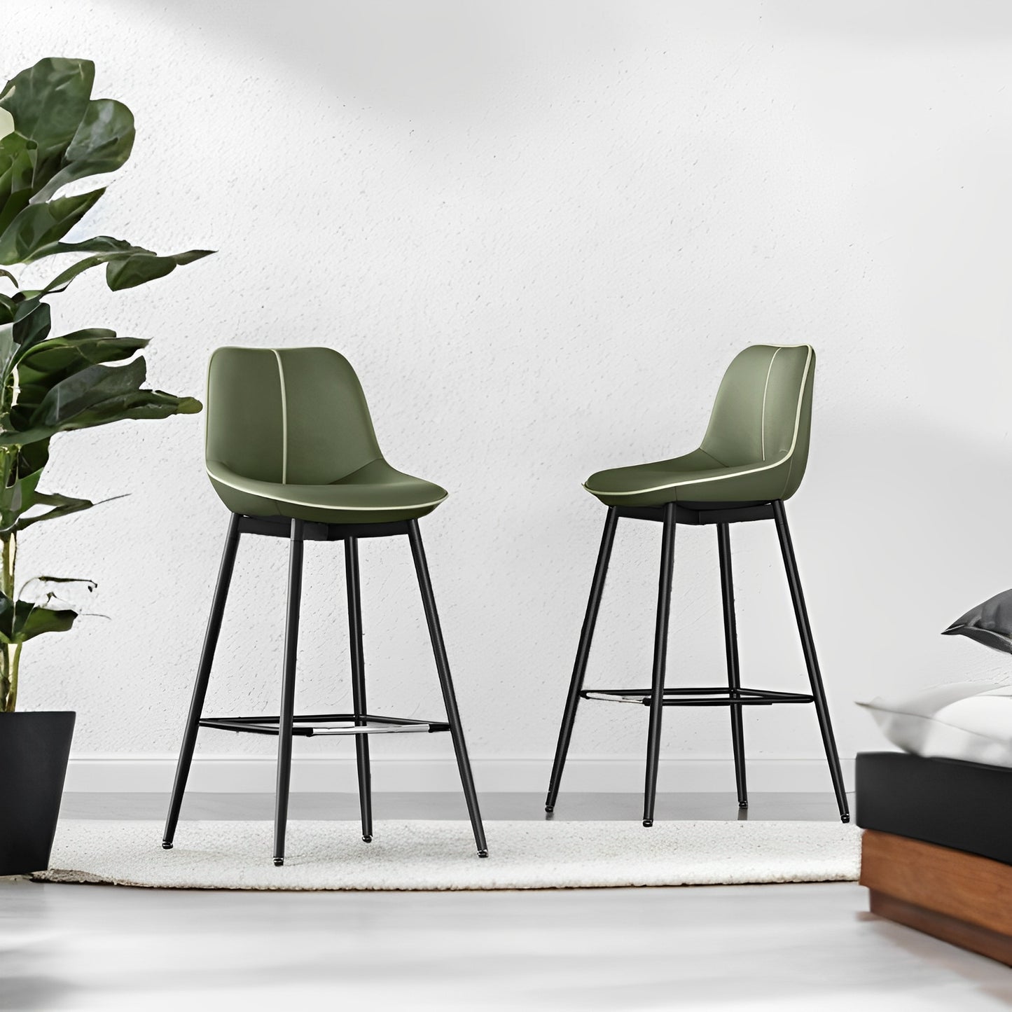 Set of 2 Bar Stools with Back Support, Ergonomic PU Leather Barstools, Sturdy Metal Frame, 28.7 Inch Counter Height, Easy to Assemble, Black