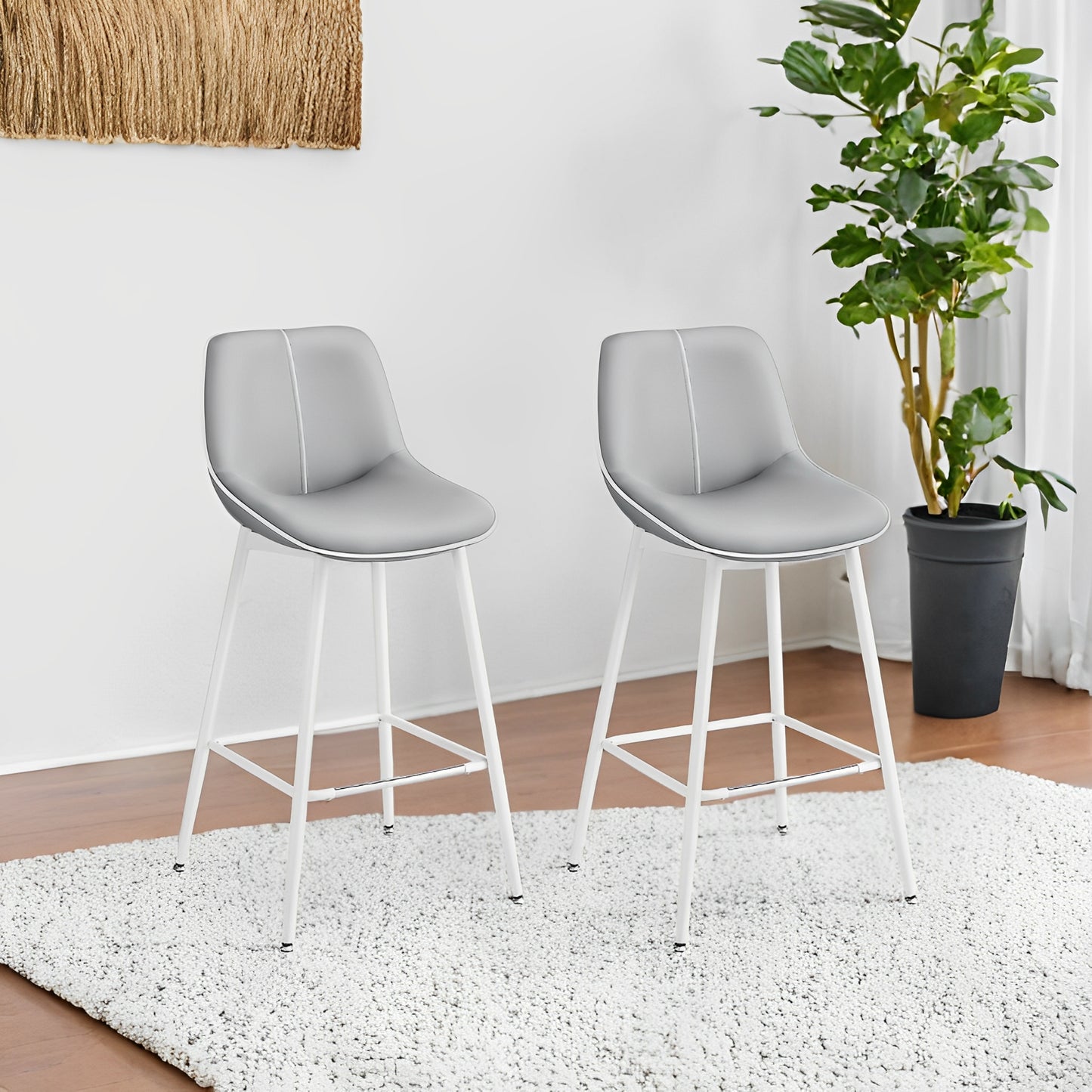 Set of 2 Bar Stools with Backrest, Ergonomic PU Leather Seat & Sturdy Metal Frame, 28.7-Inch Counter Height Stools, Dove Gray
