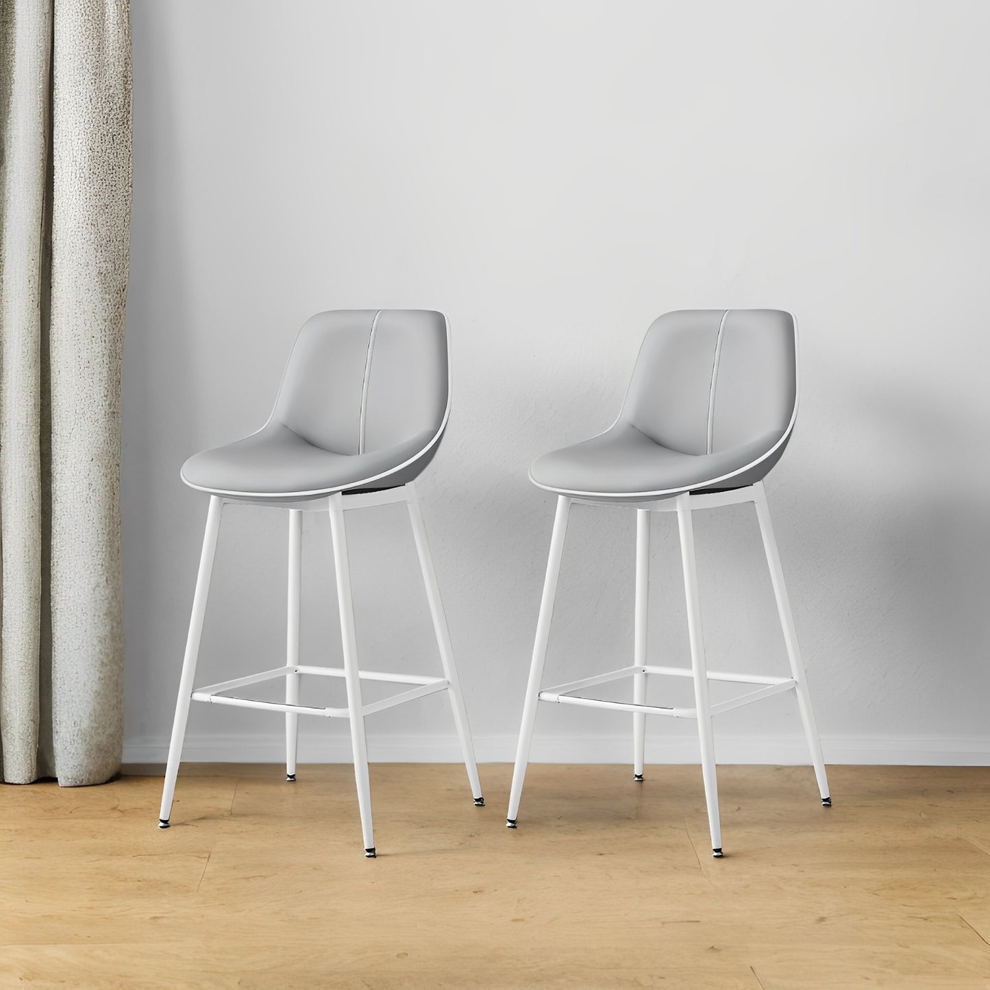 Set of 2 Bar Stools with Backrest, Ergonomic PU Leather Seat & Sturdy Metal Frame, 28.7-Inch Counter Height Stools, Dove Gray