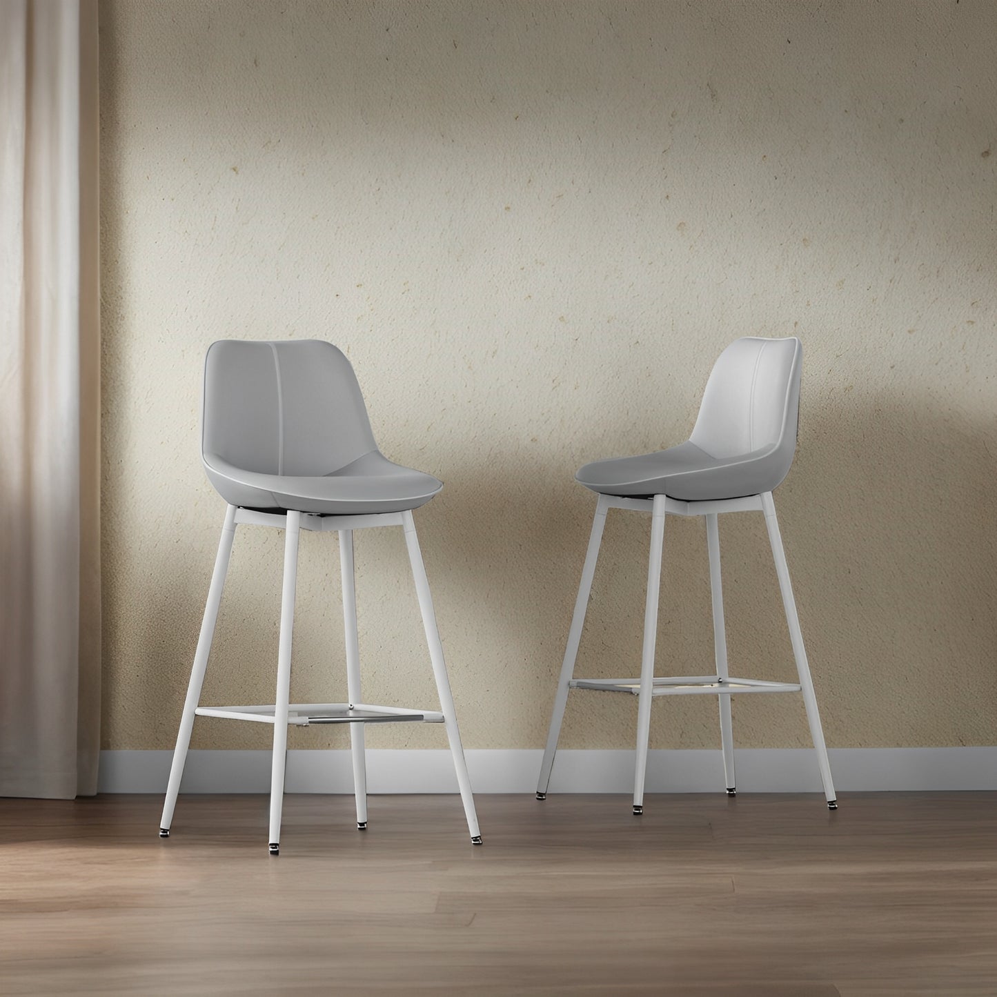 Set of 2 Bar Stools with Backrest, Ergonomic PU Leather Seat & Sturdy Metal Frame, 28.7-Inch Counter Height Stools, Dove Gray