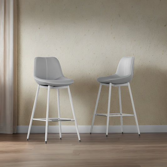 Set of 2 Bar Stools with Backrest, Ergonomic PU Leather Seat & Sturdy Metal Frame, 28.7-Inch Counter Height Stools, Dove Gray