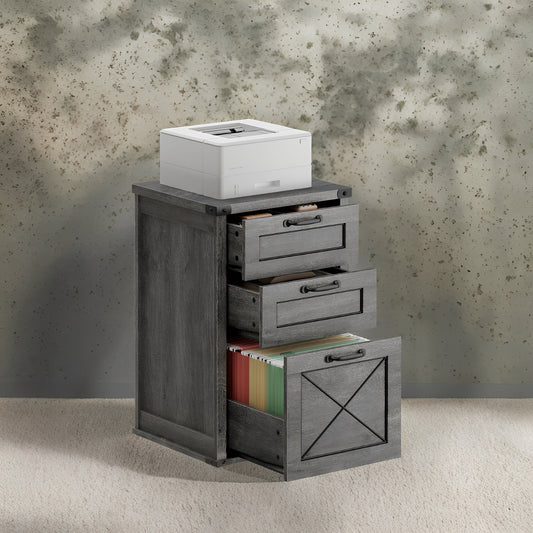 3-Drawer File Cabinet, Farmhouse Style Printer Stand for Home Office, Holds A4 Letter Files, Silent Slides & 110lb Capacity, Misty Gray