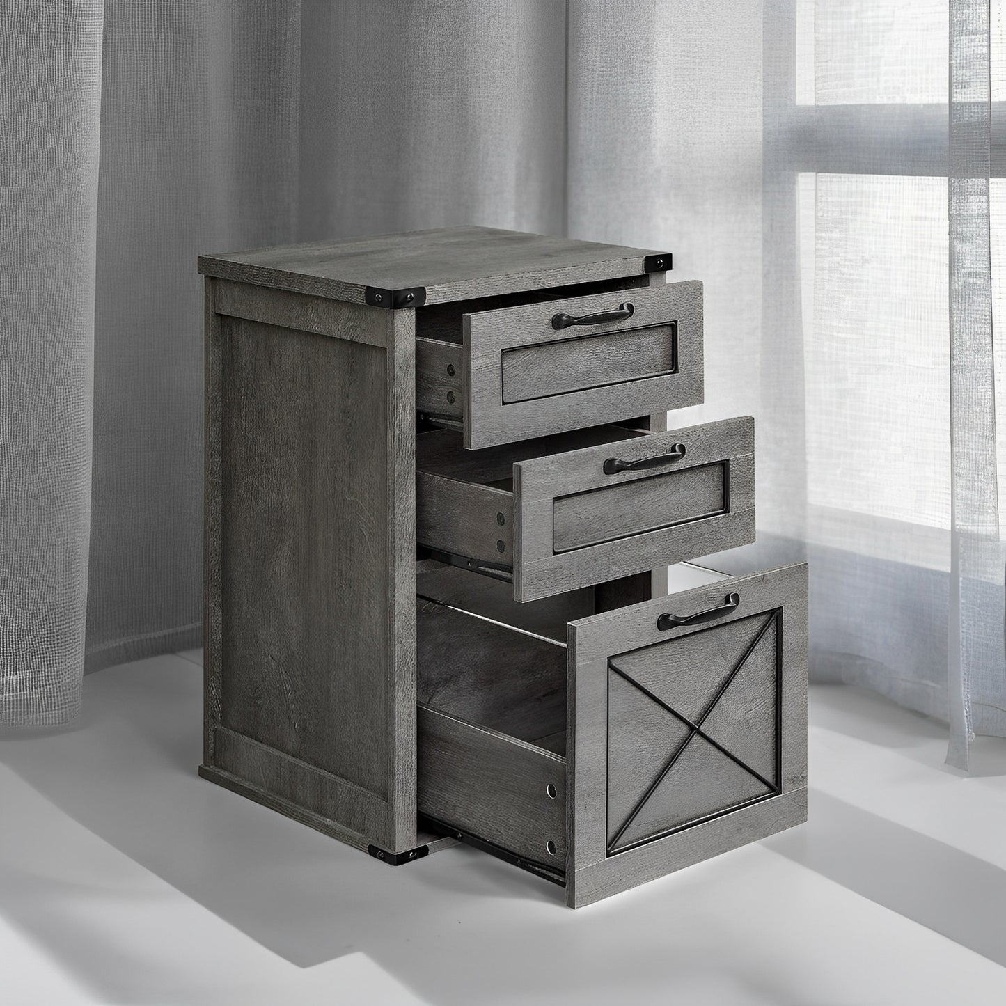 3-Drawer File Cabinet, Farmhouse Style Printer Stand for Home Office, Holds A4 Letter Files, Silent Slides & 110lb Capacity, Misty Gray