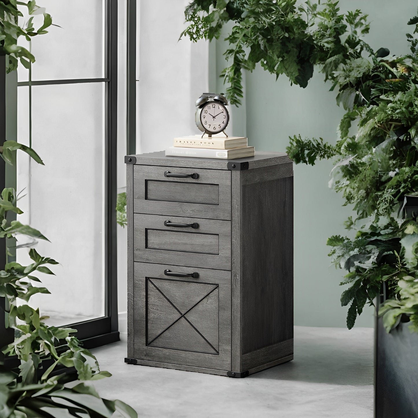 3-Drawer File Cabinet, Farmhouse Style Printer Stand for Home Office, Holds A4 Letter Files, Silent Slides & 110lb Capacity, Misty Gray