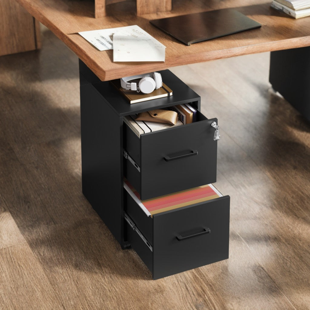 Pre-Assembled File Cabinet with Lock, 2-Drawer Mobile Storage for A4, Legal, Letter Files, Steel Frame, Smooth Slides, Matte Black
