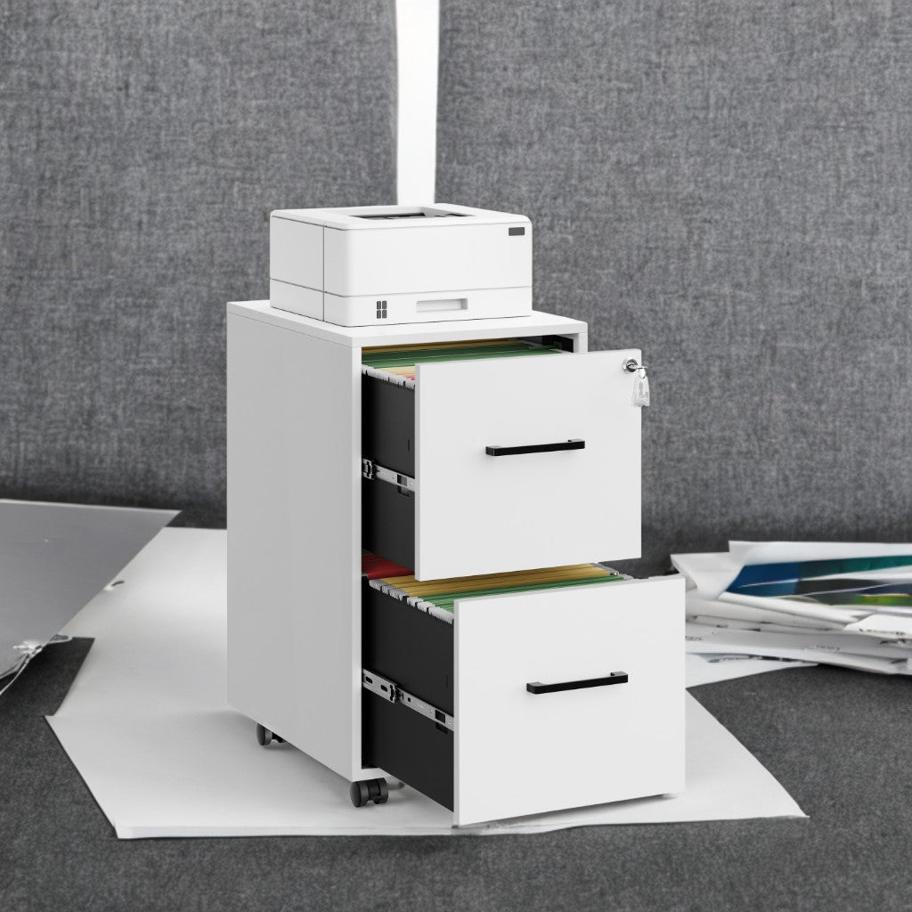 2-Drawer File Cabinet with Lock, Pre-Assembled Mobile Storage for A4, Legal, Letter Files, Steel Frame, Smooth Slides, Matte White