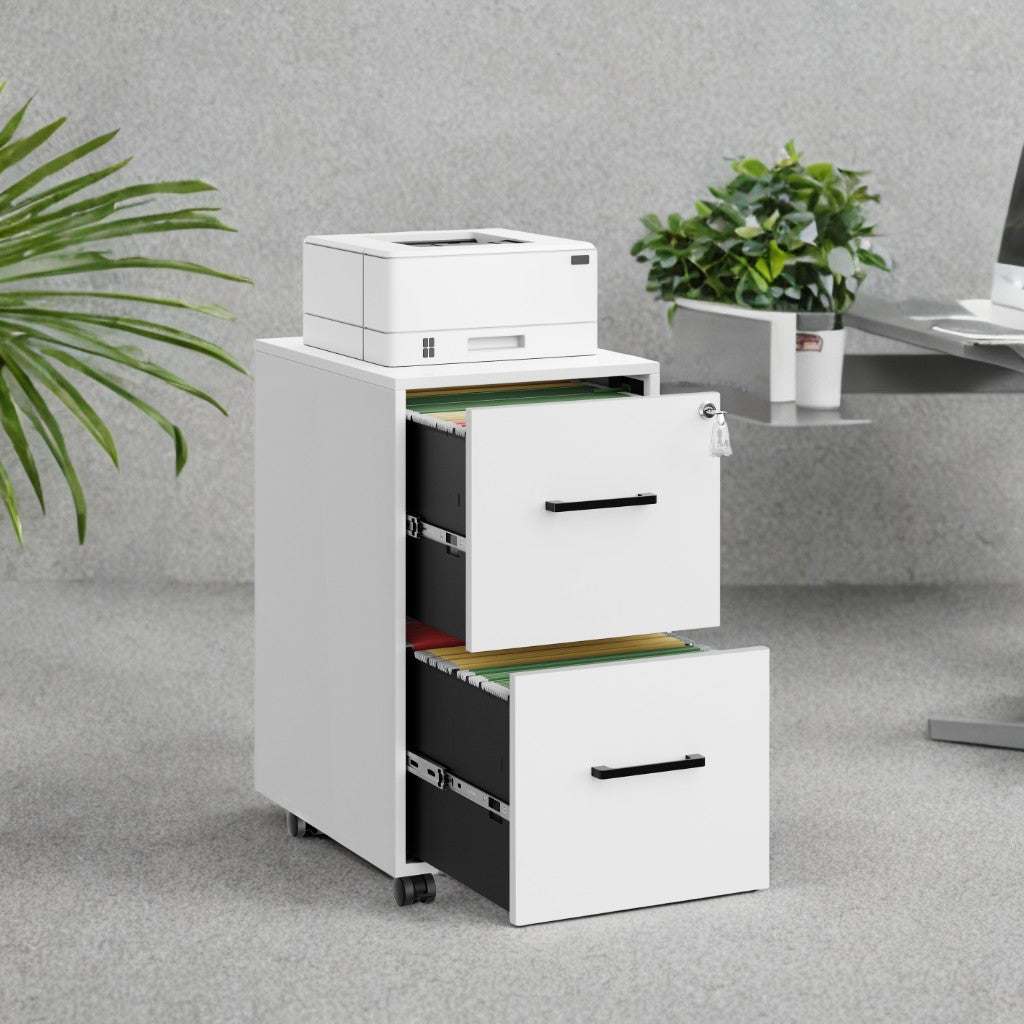 2-Drawer File Cabinet with Lock, Pre-Assembled Mobile Storage for A4, Legal, Letter Files, Steel Frame, Smooth Slides, Matte White