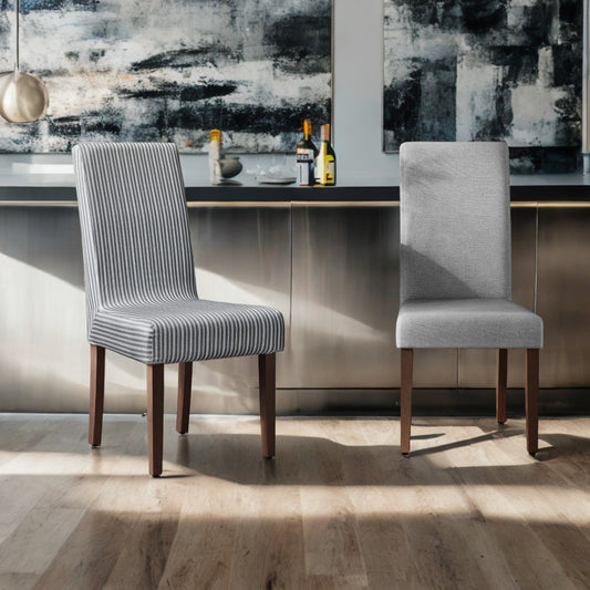 Set of 2 Parsons Dining Chairs, Thick Cushioned Seats with Removable Washable Covers, High Back Rubberwood Frame, Dove Gray