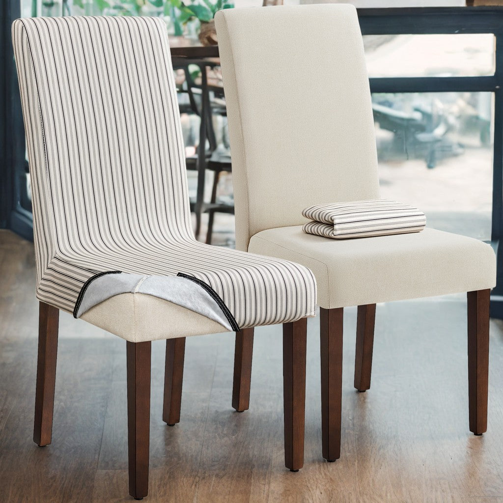 Set of 2 Parsons Dining Chairs, 4.7" Thick Cushion & Removable Washable Covers, Ergonomic High Back Rubberwood Frame, Cream White