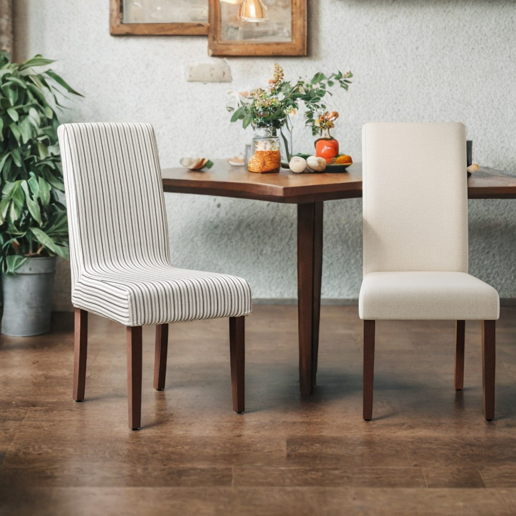 Set of 2 Parsons Dining Chairs, 4.7" Thick Cushion & Removable Washable Covers, Ergonomic High Back Rubberwood Frame, Cream White