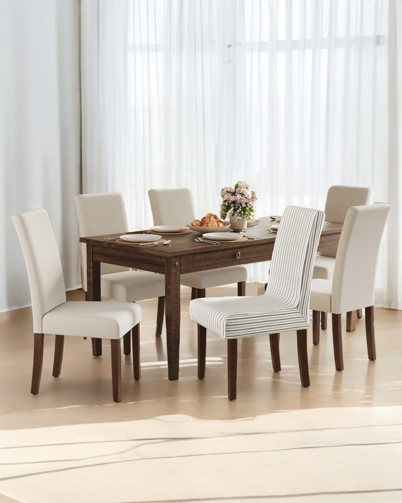 Set of 2 Parsons Dining Chairs, 4.7" Thick Cushion & Removable Washable Covers, Ergonomic High Back Rubberwood Frame, Cream White