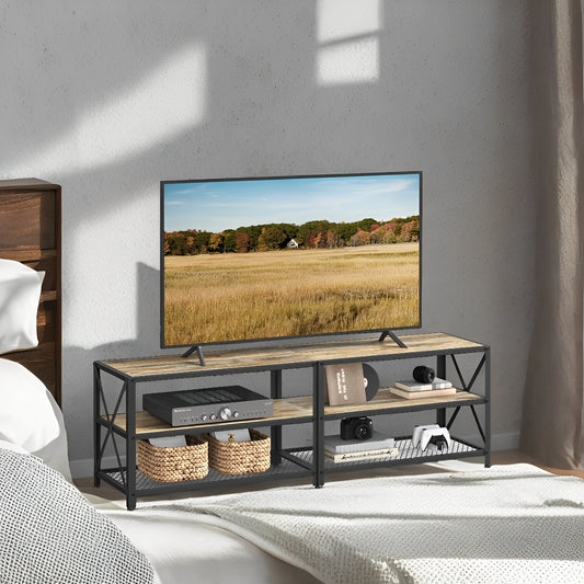 63" TV Stand for 70" TVs - Media Console with 3 Storage Shelves, Steel Frame, Easy Assembly, Turquoise Brown and Black